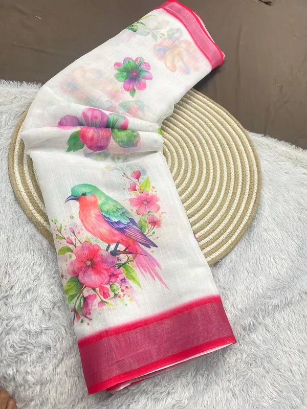 White_And_Pink_Pure_Jamdhani_Cotton_Saree_Matching_Blouse_Piece_For_Women