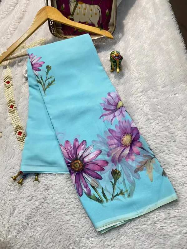 Sky_Blue_Pure_Georgette_Saree_Matching_Blouse_Piece_For_Women