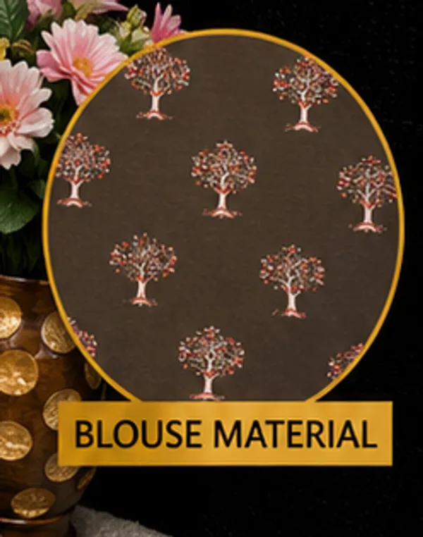 Brown_Moss_Silk_Crepe_Saree_Matching_Blouse_Piece_For_Women