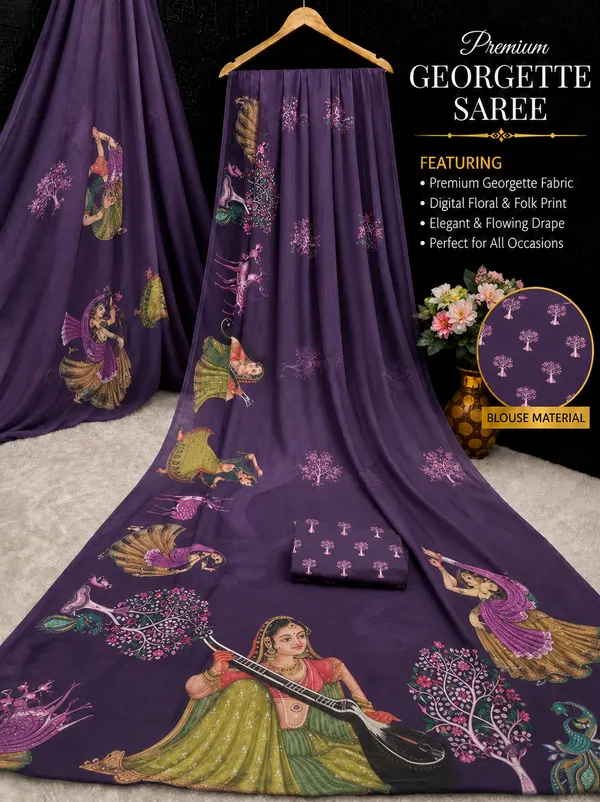 Purple_Moss_Silk_Crepe_Saree_Matching_Blouse_Piece_For_Women