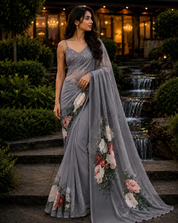 Muted_Grey_Pure_Georgette_Saree_Matching_Blouse_Piece_For_Women