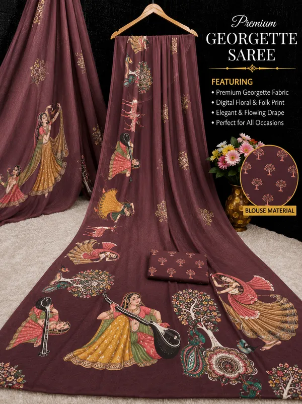 Maroon_Moss_Silk_Crepe_Saree_Matching_Blouse_Piece_For_Women