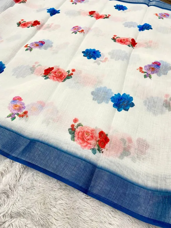 White_And_Blue_Pure_Jamdhani_Cotton_Saree_Matching_Blouse_Piece_For_Women