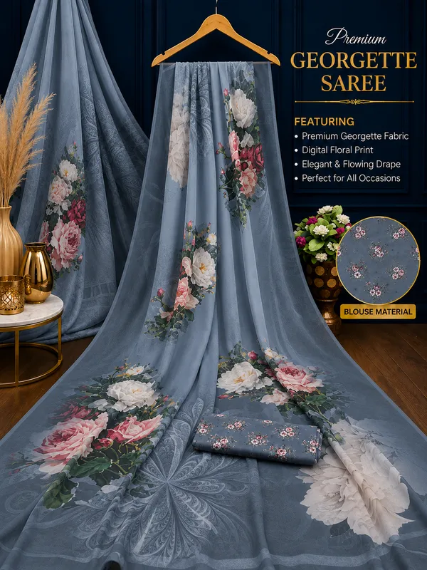 Grey_Pure_Georgette_Saree_Matching_Blouse_Piece_For_Women