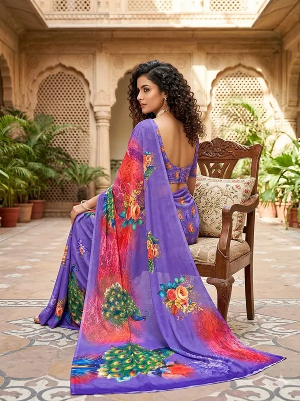 Purple_Pure_Georgette_Saree_Matching_Blouse_Piece_For_Women