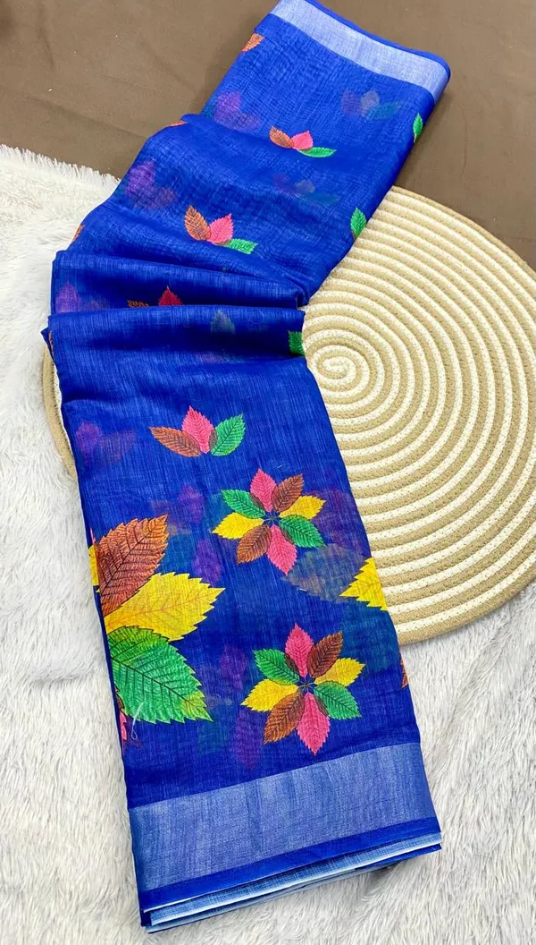 Blue_Pure_Jamdhani_Cotton_Saree_Matching_Blouse_Piece_For_Women