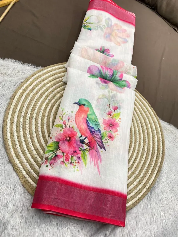White_And_Pink_Pure_Jamdhani_Cotton_Saree_Matching_Blouse_Piece_For_Women