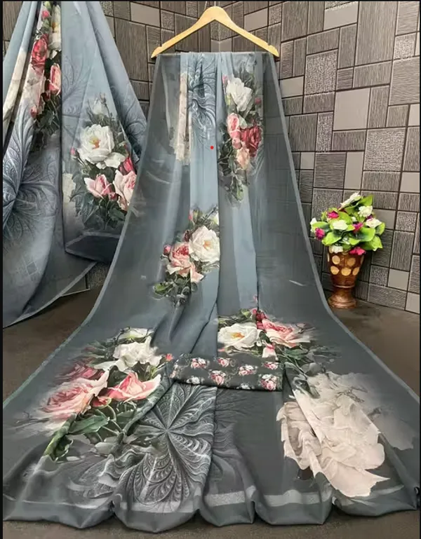 Grey_Pure_Georgette_Saree_Matching_Blouse_Piece_For_Women