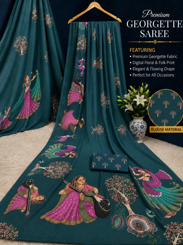 Teal_Moss_Silk_Crepe_Saree_Matching_Blouse_Piece_For_Women