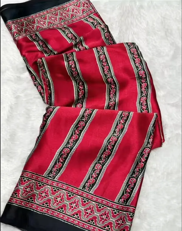 Red_And_Black_Moss_Silk_Crepe_Saree_Matching_Blouse_Piece_For_Women