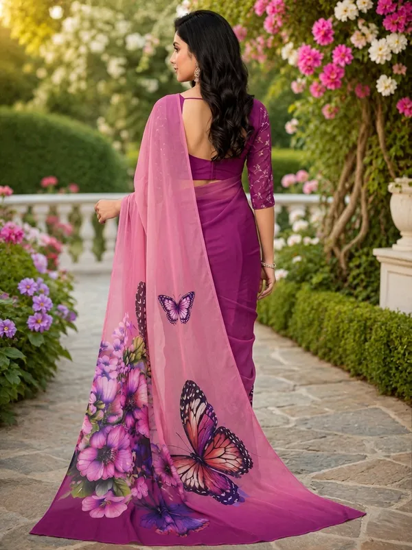 Pink_And_Purple_Pure_Georgette_Saree_Matching_Blouse_Piece_For_Women