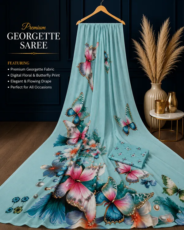 Sky_Blue_Pure_Georgette_Saree_Matching_Blouse_Piece_For_Women