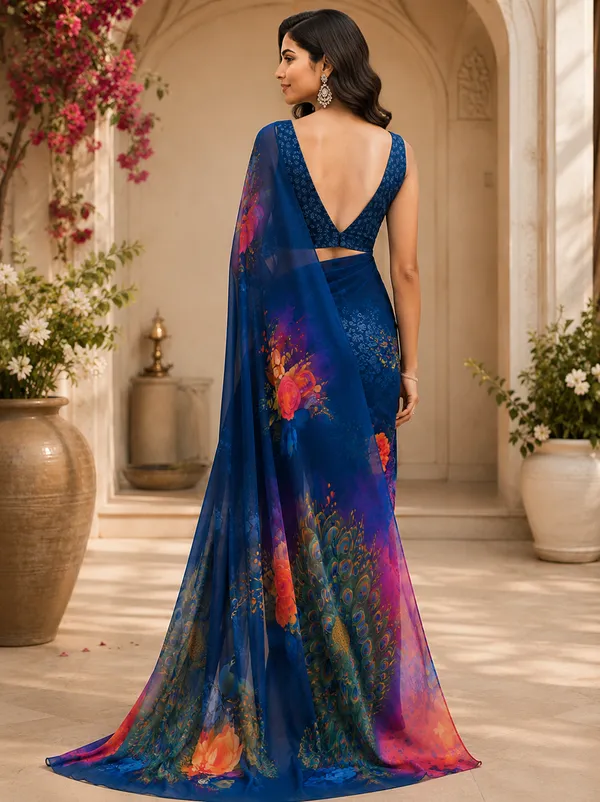 Blue_Pure_Georgette_Saree_Matching_Blouse_Piece_For_Women