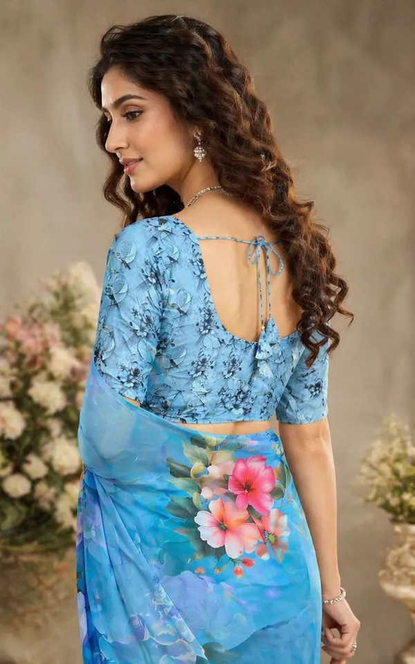 Sky_Blue_Pure_Georgette_Saree_Matching_Blouse_Piece_For_Women