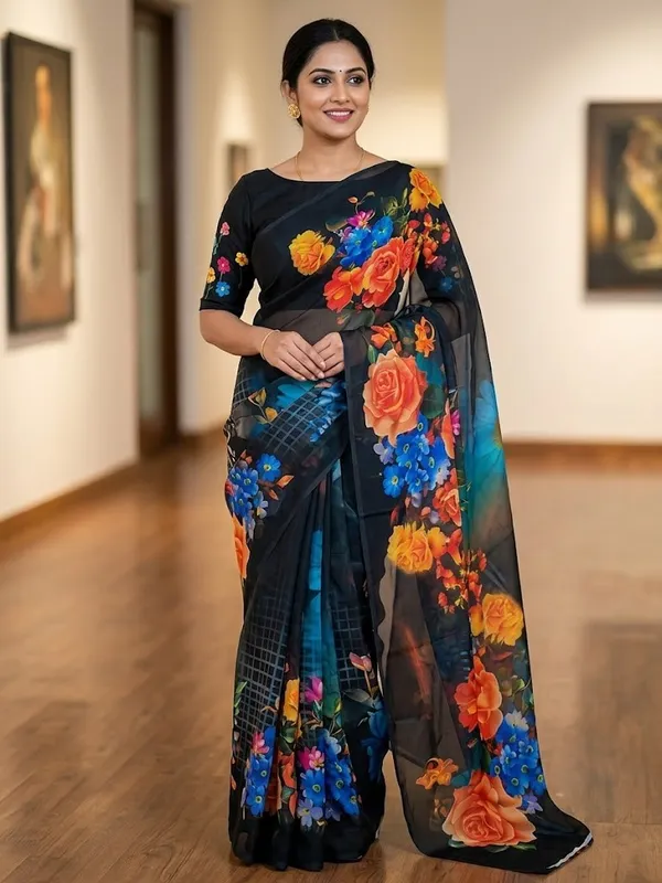 Black_Pure_Georgette_Saree_Matching_Blouse_Piece_For_Women