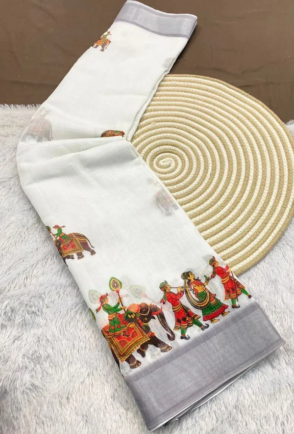 White_And_Grey_Pure_Jamdhani_Cotton_Saree_Matching_Blouse_Piece_For_Women