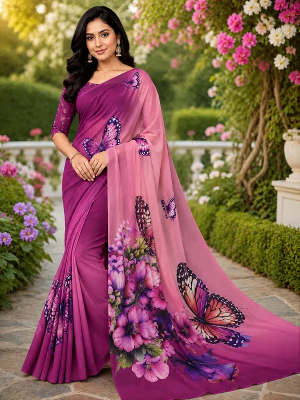 Pink_And_Purple_Pure_Georgette_Saree_Matching_Blouse_Piece_For_Women