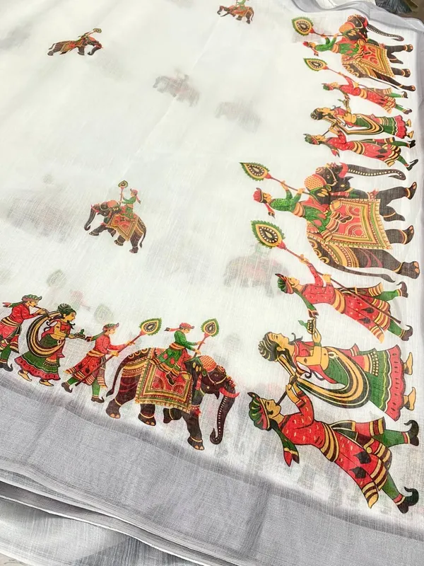 White_And_Grey_Pure_Jamdhani_Cotton_Saree_Matching_Blouse_Piece_For_Women