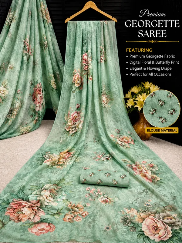 Mint_Green_Pure_Georgette_Saree_Matching_Blouse_Piece_For_Women