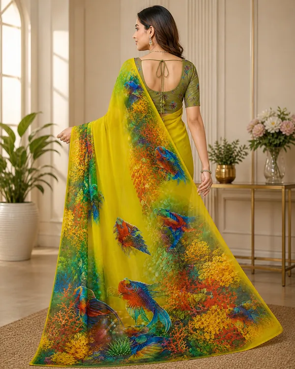 Yellow_Pure_Georgette_Saree_Matching_Blouse_Piece_For_Women