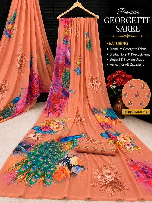 Peach_Pure_Georgette_Saree_Matching_Blouse_Piece_For_Women