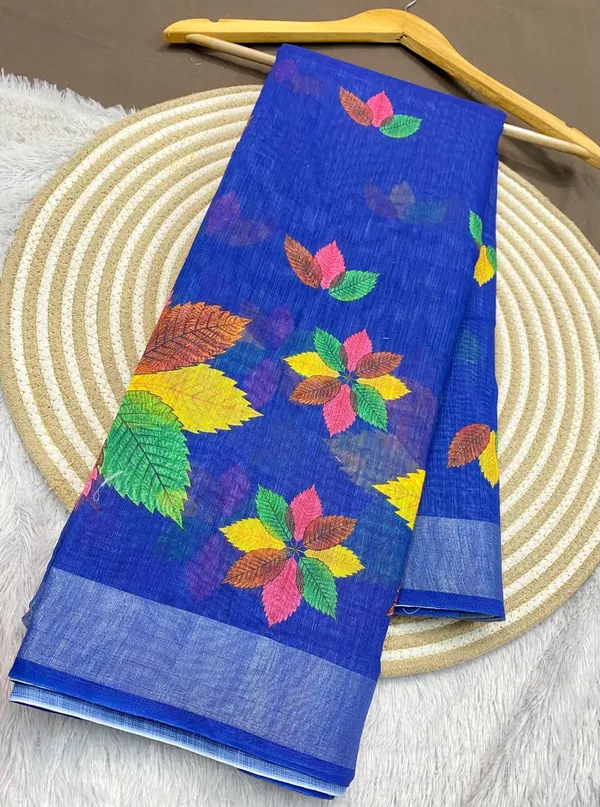 Blue_Pure_Jamdhani_Cotton_Saree_Matching_Blouse_Piece_For_Women