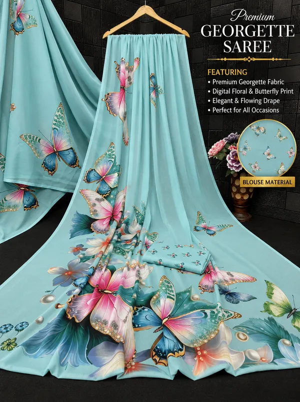 Sky_Blue_Pure_Georgette_Saree_Matching_Blouse_Piece_For_Women