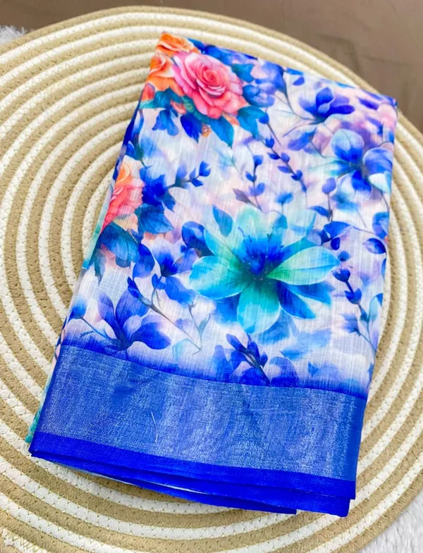 Blue_Pure_Jamdhani_Cotton_Saree_Matching_Blouse_Piece_For_Women