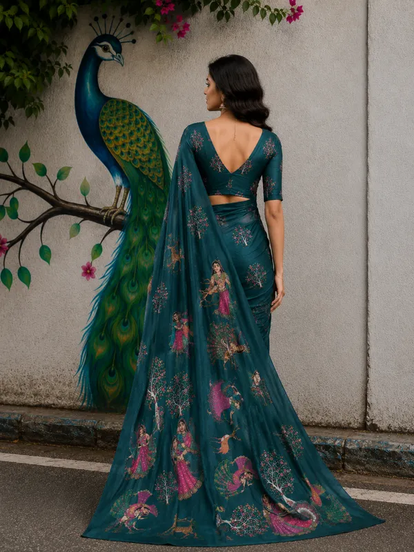Teal_Moss_Silk_Crepe_Saree_Matching_Blouse_Piece_For_Women