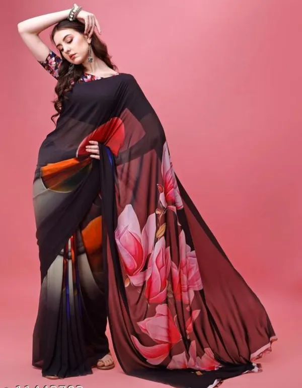 Black_Pure_Georgette_Saree_Matching_Blouse_Piece_For_Women