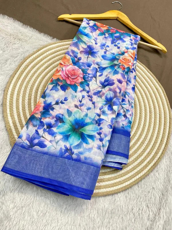 Blue_Pure_Jamdhani_Cotton_Saree_Matching_Blouse_Piece_For_Women