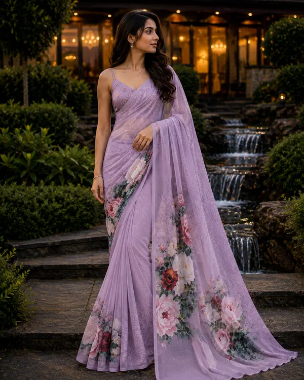 Lavender_Pure_Georgette_Saree_Matching_Blouse_Piece_For_Women