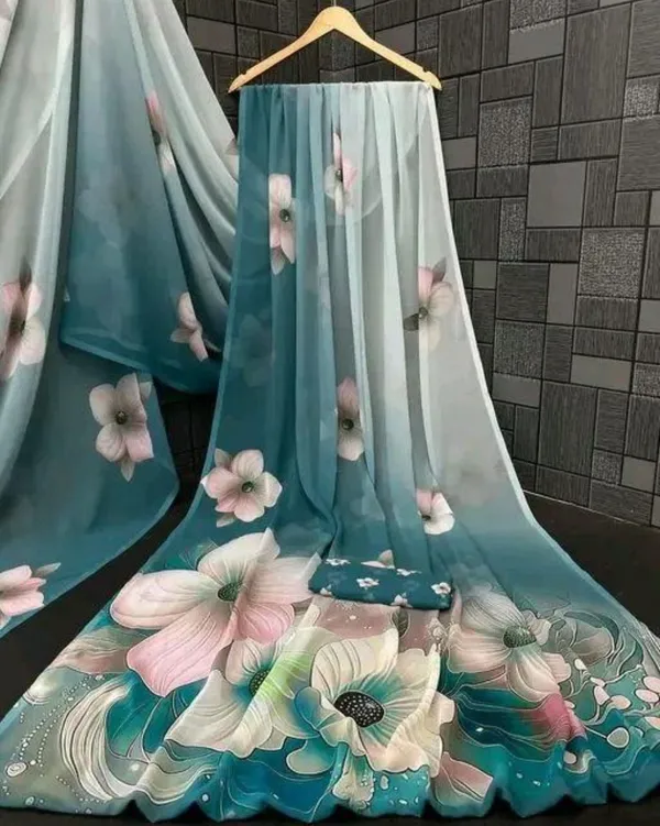 Teal_Pure_Georgette_Saree_Matching_Blouse_Piece_For_Women