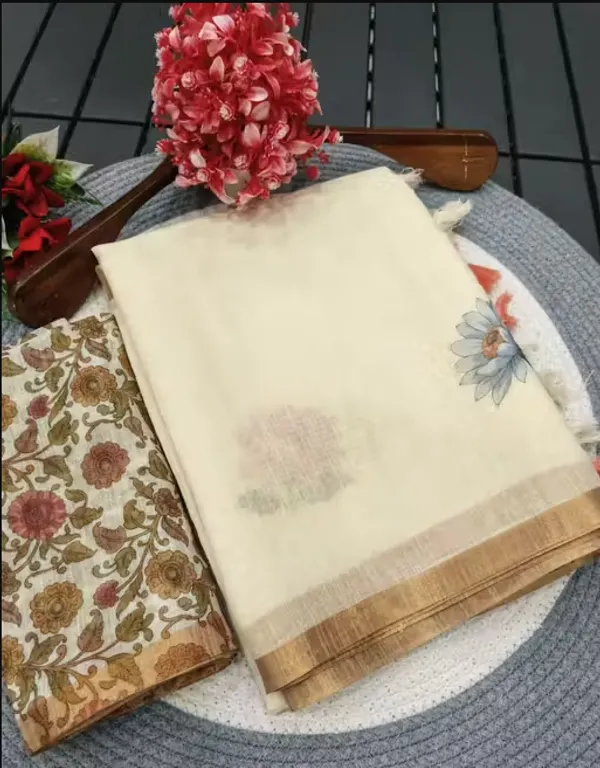 Cream_Pure_Jamdhani_Cotton_Saree_Matching_Blouse_Piece_For_Women