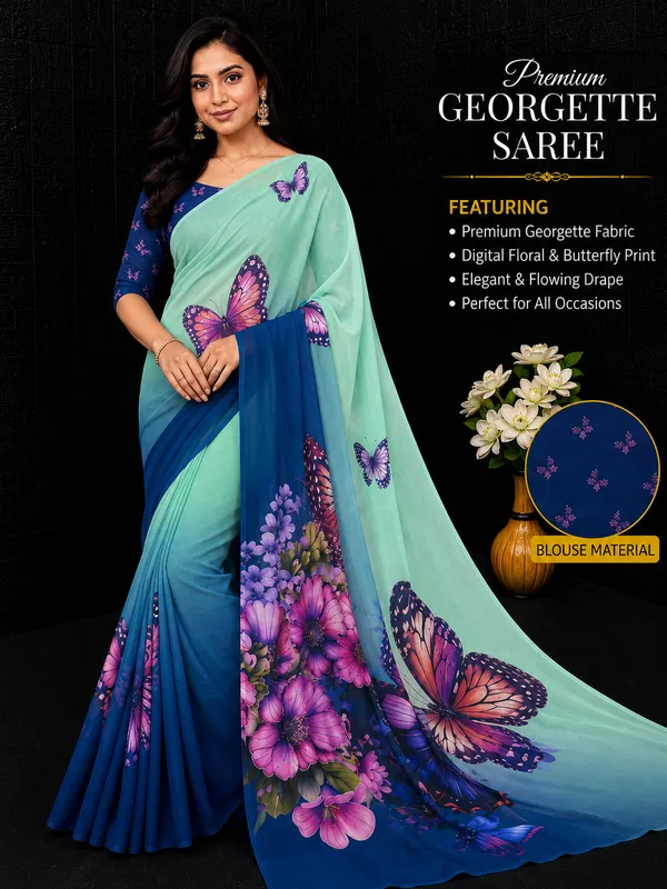 Sea_Green_Pure_Georgette_Saree_Matching_Blouse_Piece_For_Women