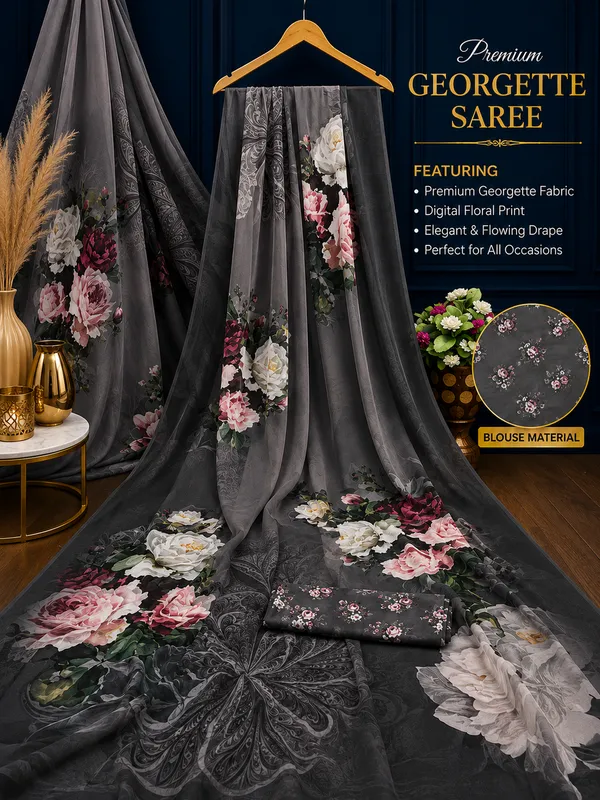 Grey_Pure_Georgette_Saree_Matching_Blouse_Piece_For_Women