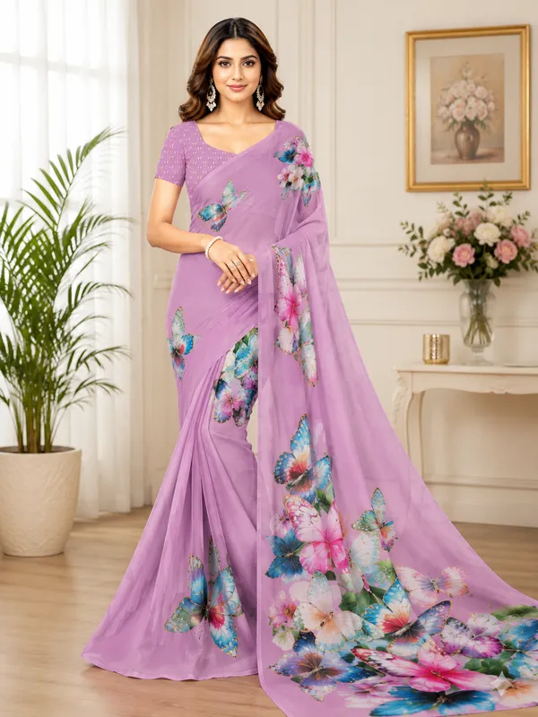 Pink_Pure_Georgette_Saree_Matching_Blouse_Piece_For_Women