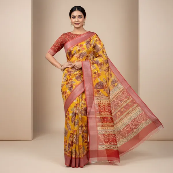 Yellow_Pure_Jamdhani_Cotton_Saree_Matching_Blouse_Piece_For_Women