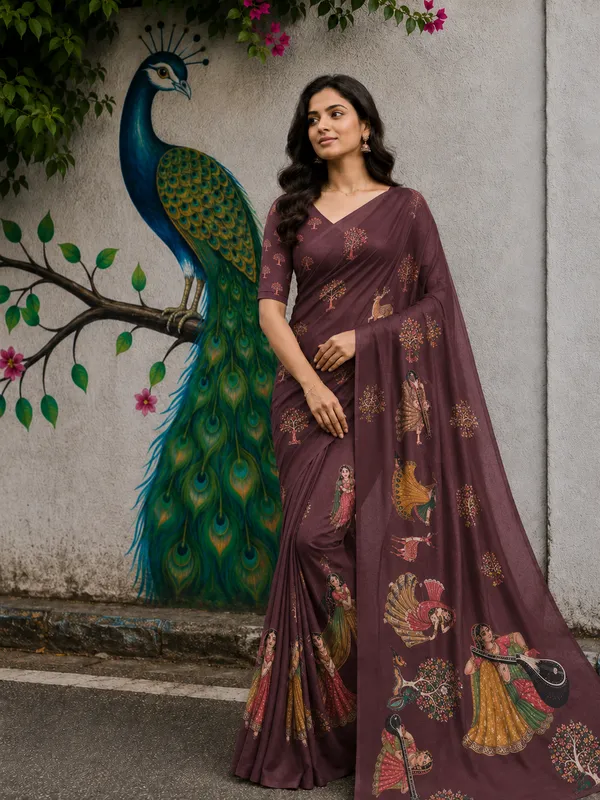 Maroon_Moss_Silk_Crepe_Saree_Matching_Blouse_Piece_For_Women