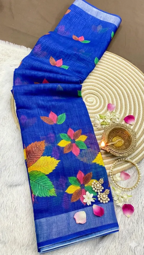 Blue_Pure_Jamdhani_Cotton_Saree_Matching_Blouse_Piece_For_Women