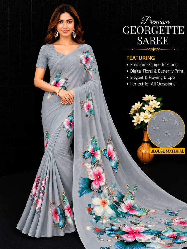 Grey_Pure_Georgette_Saree_Matching_Blouse_Piece_For_Women