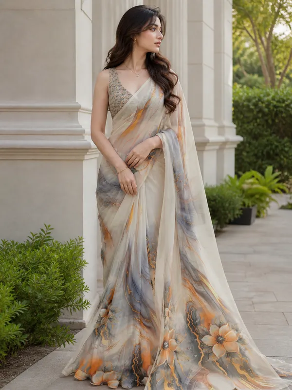 Off-White_Pure_Georgette_Saree_Matching_Blouse_Piece_For_Women