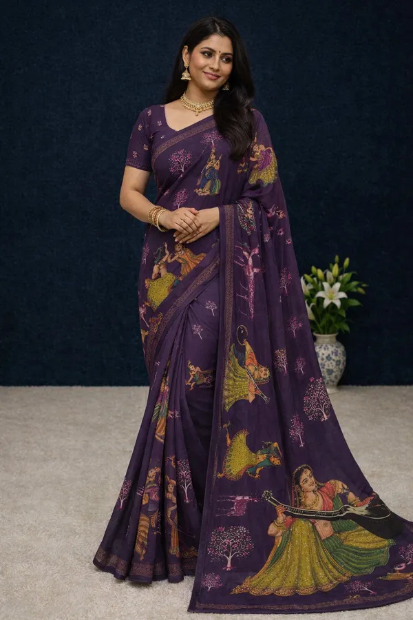 Purple_Moss_Silk_Crepe_Saree_Matching_Blouse_Piecefor_Women