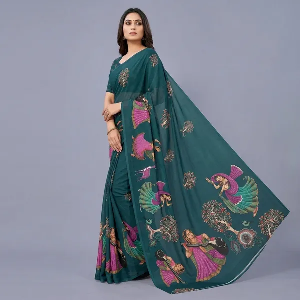 Teal_Moss_Silk_Crepe_Saree_Matching_Blouse_Piece_For_Women