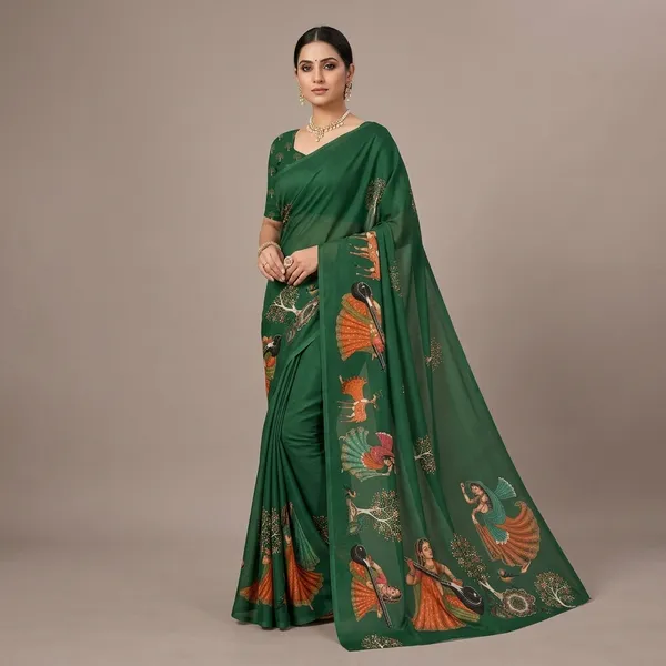 Green_Moss_Silk_Crepe_Saree_Matching_Blouse_Piece_For_Women