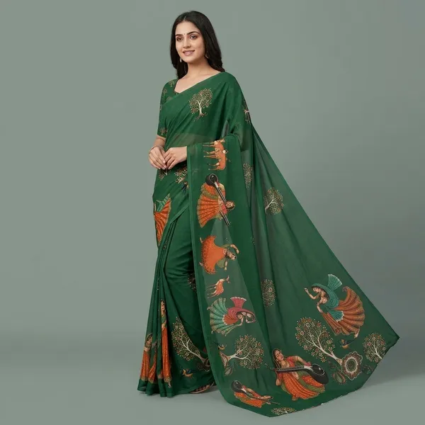 Green_Moss_Silk_Crepe_Saree_Matching_Blouse_Piece_For_Women