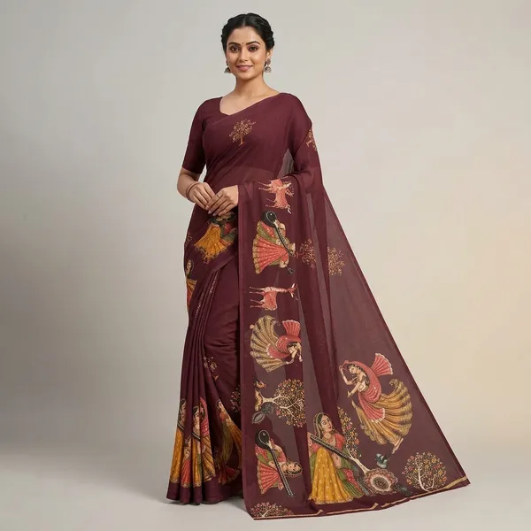Maroon_Moss_Silk_Crepe_Saree_Matching_Blouse_Piece_For_Women