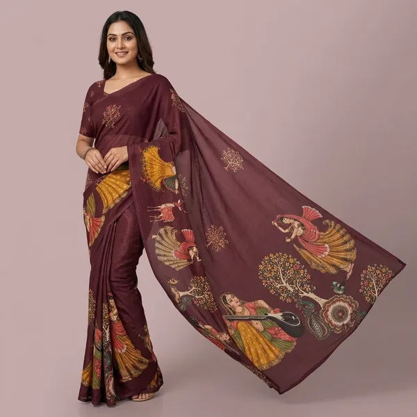 Maroon_Moss_Silk_Crepe_Saree_Matching_Blouse_Piece_For_Women