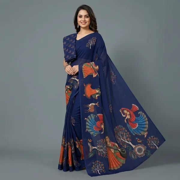Navy_Blue_Moss_Silk_Crepe_Saree_Matching_Blouse_Piece_For_Women