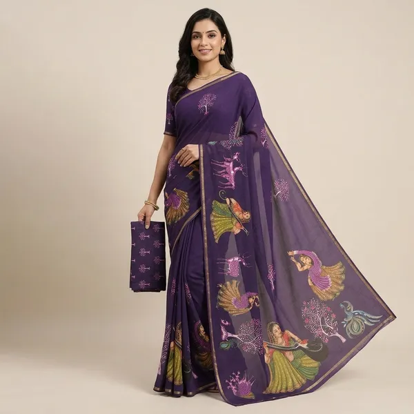 Purple_Moss_Silk_Crepe_Saree_Matching_Blouse_Piecefor_Women